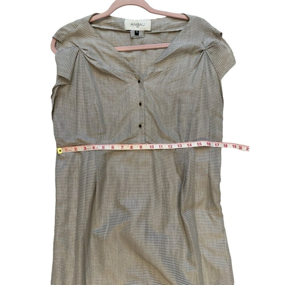 AMBALI Paris Dress US Size 10 Striped Pleated Taupe White Made in France Size 42 - Picture 7 of 12